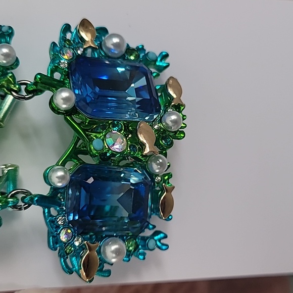 Betsey Johnson Green and Blue Gem Earrings - Picture 2 of 3